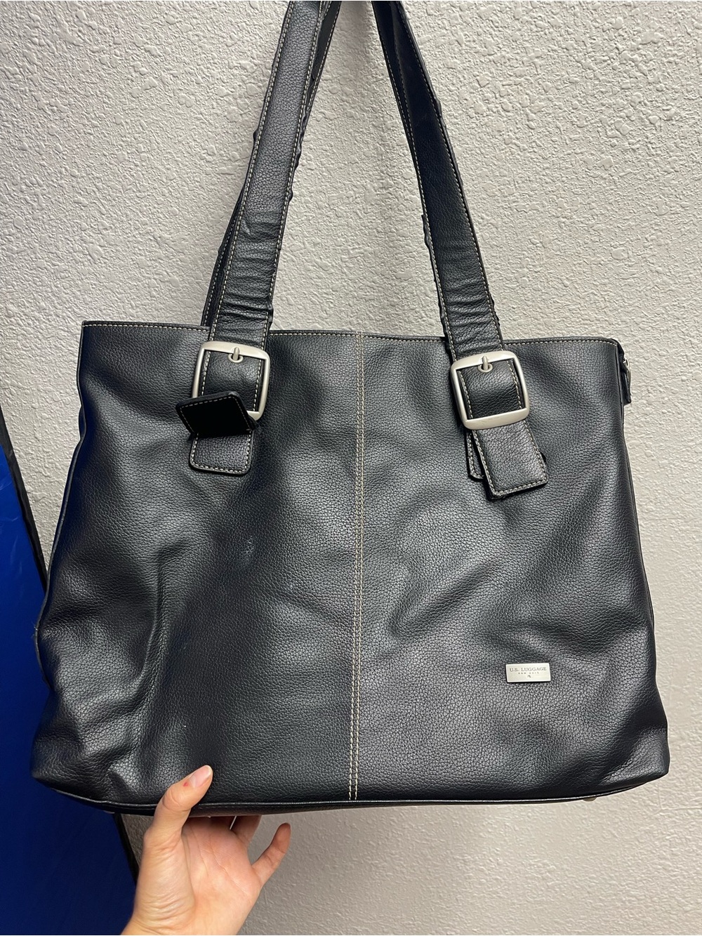 Classic Black Laptop Tote Bag with Buckle Straps